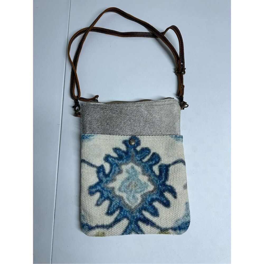Myra Bag Crossbody Navy Vintage Collection Bewitching Canvas Leather Cowhide